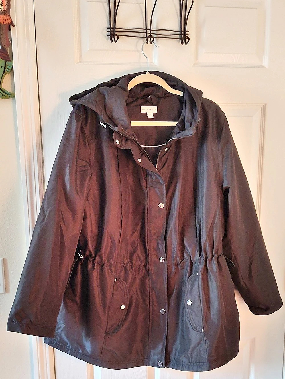 Susan Graver Hooded Drawstring Jacket in Black XL Like New